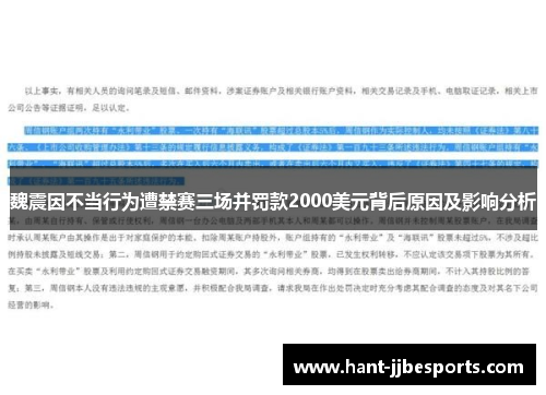 魏震因不当行为遭禁赛三场并罚款2000美元背后原因及影响分析