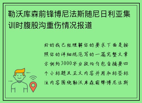 勒沃库森前锋博尼法斯随尼日利亚集训时腹股沟重伤情况报道